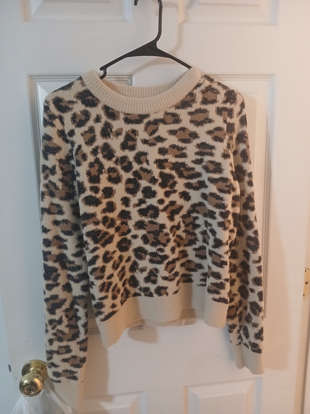 Arden B Cream and Brown Leopard Print Crewneck Sweater